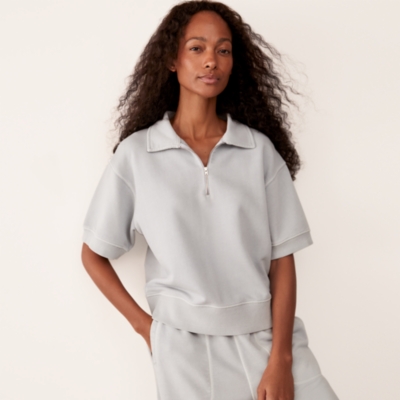 Zip Collar Short Sleeve Sweatshirt