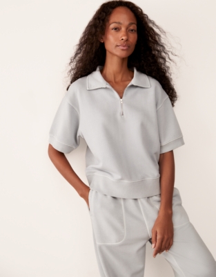 Zip Collar Short Sleeve Sweatshirt