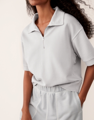 Zip Collar Short Sleeve Sweatshirt