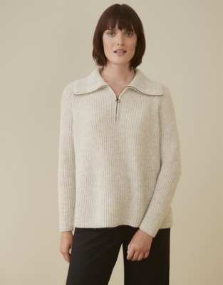 Zip-Neck Ribbed Jumper with Alpaca | Clothing Sale | The White Company UK